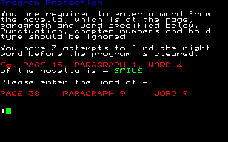 Starglider II (Amiga) screenshot: Old school enter the word from the manual copy protection. Grab you manual and party like it's 1988.