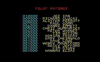 Starglider II (Amiga) screenshot: High score table.