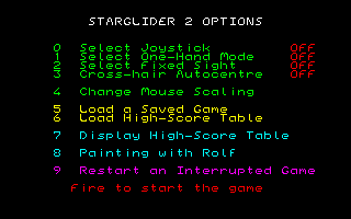 Starglider II (Amiga) screenshot: Options menu.