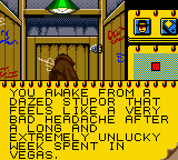 Déjà Vu I & II: The Casebooks of Ace Harding (Game Boy Color) screenshot: Déjà Vu I: Start of the game. Waking up in a seedy bathroom stall.