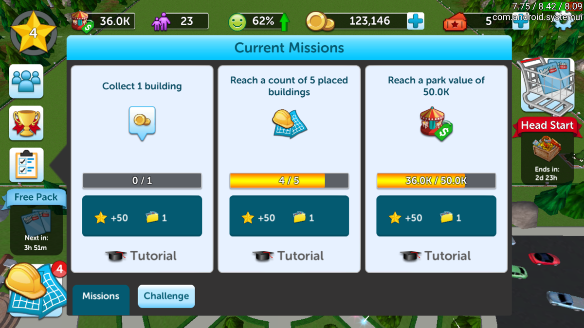 RollerCoaster Tycoon: Touch (Android) screenshot: New tutorial missions