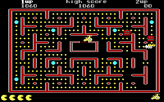 Jr. Pac-Man (DOS) screenshot: Get 400 Points from Monster (EGA)