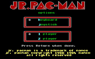 Jr. Pac-Man (DOS) screenshot: Title screen (EGA)