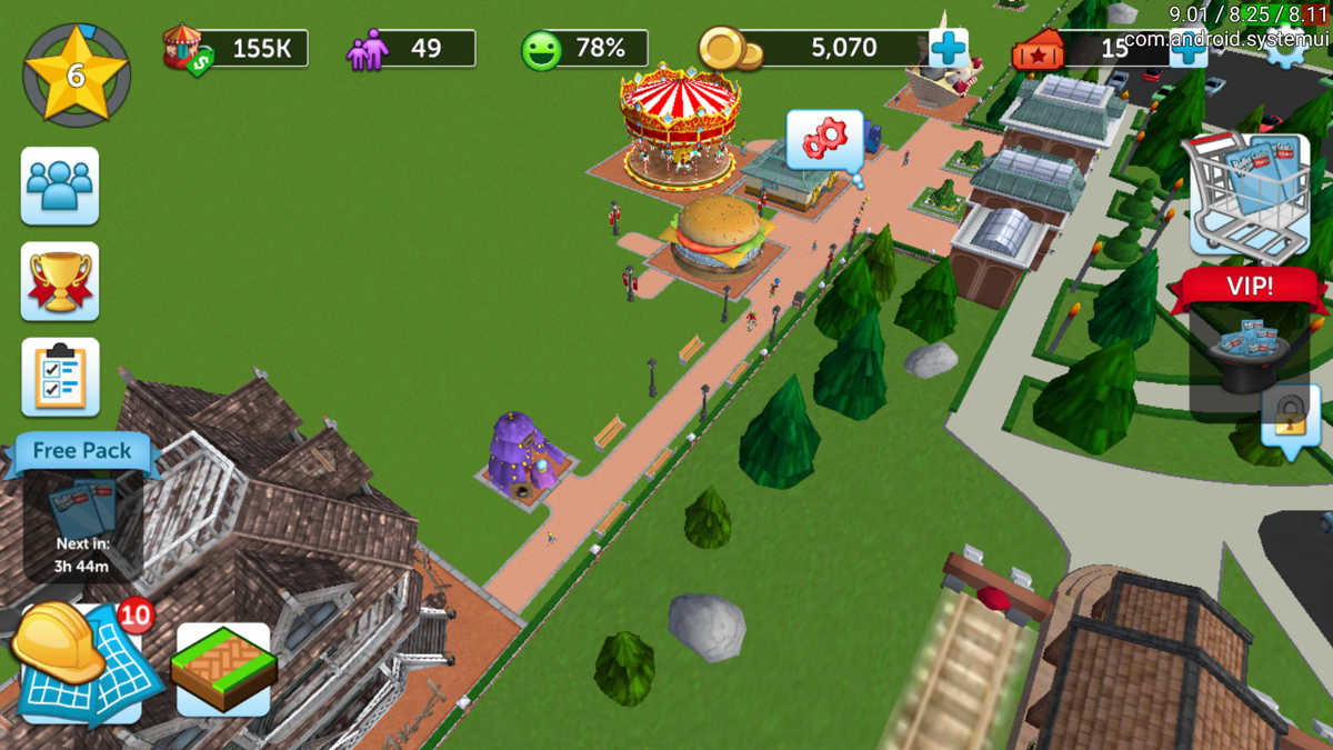 RollerCoaster Tycoon: Touch (Android) screenshot: More things built including a Haunted Mansion