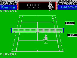 Konami's Tennis (ZX Spectrum) screenshot: The line judge intervenes