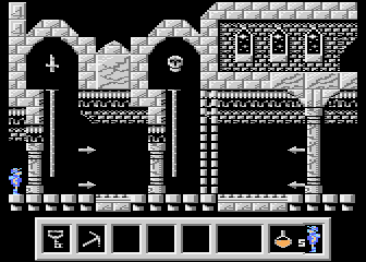 Deimos (Atari 8-bit) screenshot: Sword and a skull