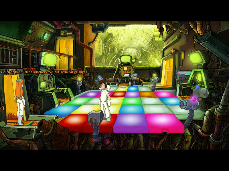 Goodbye Deponia (Windows) screenshot: Doesn't this room look like a... dancefloor?