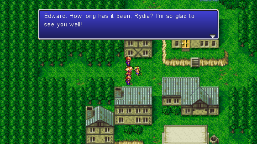 Final Fantasy IV: The After Years - Rydia's Tale (Wii) screenshot: Ah, the peaceful times - Edward comes visiting Myst village