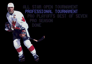 Wayne Gretzky and the NHLPA All-Stars (Genesis) screenshot: Tourney/Season mode menu