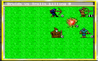 King's Bounty (DOS) screenshot: Inspite of being outnumbered, Trolls can act almost invulnerable sometimes and make you taste a bitter defeat