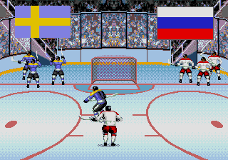Wayne Gretzky and the NHLPA All-Stars (Genesis) screenshot: International match between Sweden and Russia