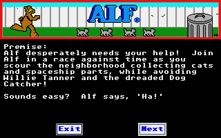 ALF: The First Adventure (Atari ST) screenshot: Game instructions