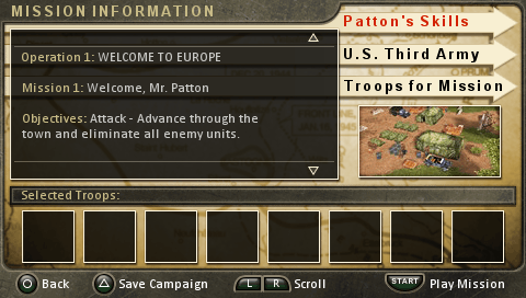 Legends of War: Patton's Campaign (PSP) screenshot: Mission info