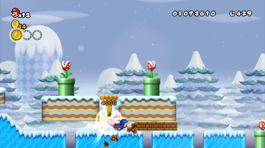New Super Mario Bros. Wii (Wii) screenshot: Penguin suit is really useful in some places