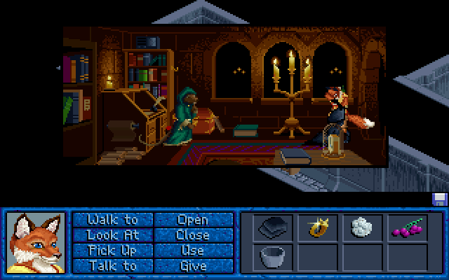 Inherit the Earth: Quest for the Orb (DOS) screenshot: Sist is both clever and friendly and you can get very useful information from him.