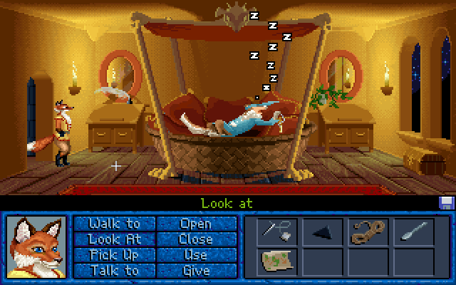 Inherit the Earth: Quest for the Orb (DOS) screenshot: Sneaking into the Prince's bedroom