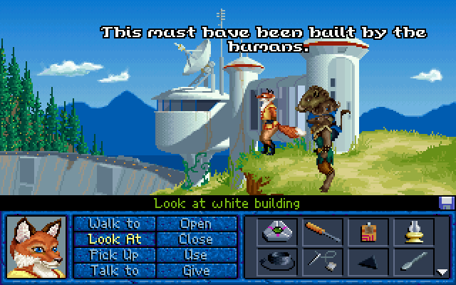 Inherit the Earth: Quest for the Orb (DOS) screenshot: More human ruins: at the top of the dam