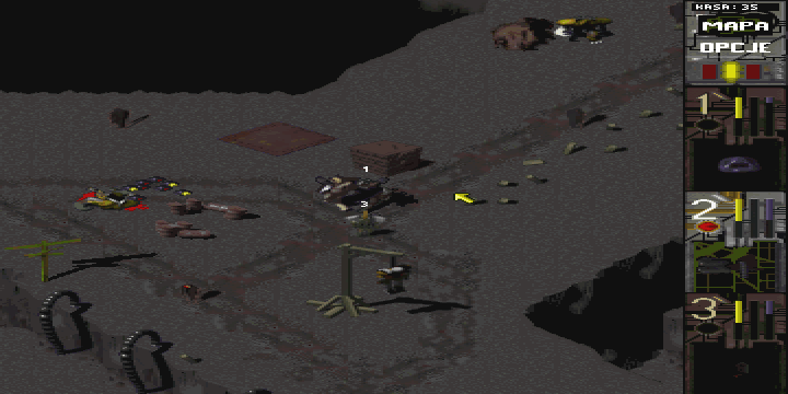 Przeklęta Ziemia (DOS) screenshot: A team with three mercenaries