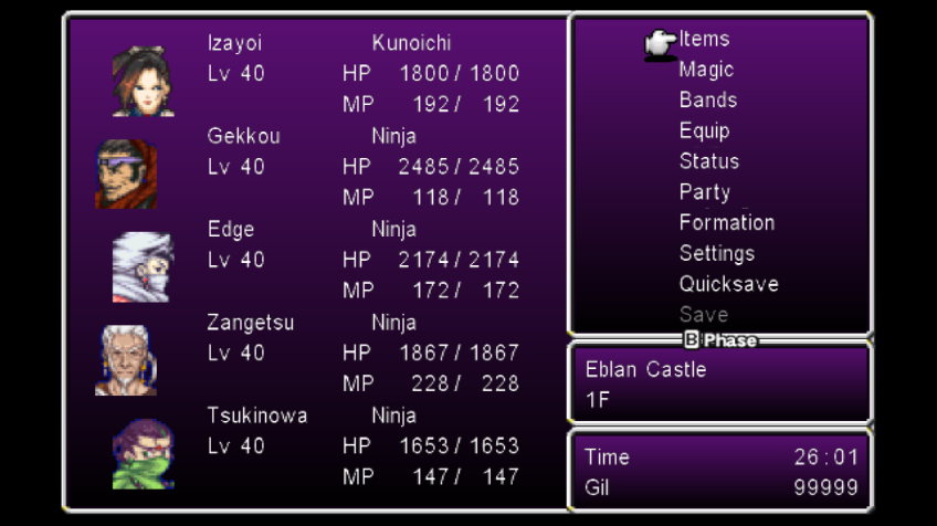 Final Fantasy IV: The After Years - Edge's Tale (Wii) screenshot: Stats screen