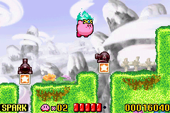 Kirby: Nightmare in Dreamland (Game Boy Advance) screenshot: Fly over everything. It works sometimes.