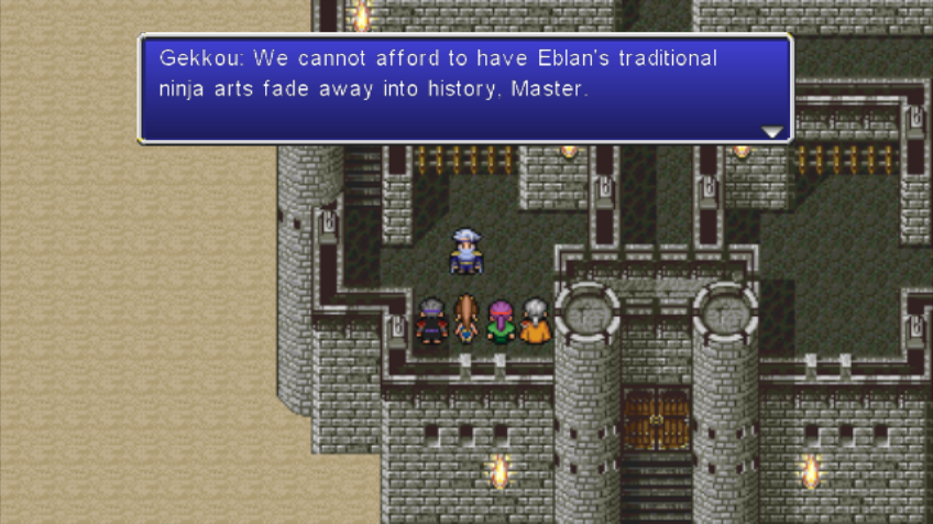 Final Fantasy IV: The After Years - Edge's Tale (Wii) screenshot: Edge believes the time of war is long gone