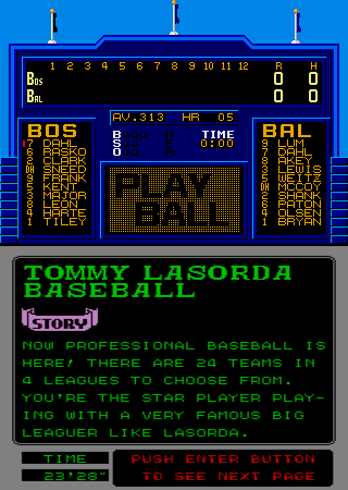 Tommy Lasorda Baseball (Arcade) screenshot: Play Ball.