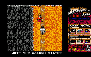 Indiana Jones and the Temple of Doom (Amiga) screenshot: Bonus Round - The goal here is to find and whip the golden statue for extra points.