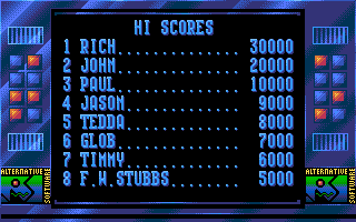 Suburban Commando (Amiga) screenshot: High score table.