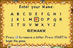 Rayman: Hoodlum's Revenge (Game Boy Advance) screenshot: Entering name for the save game slot