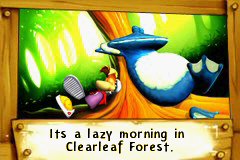 Rayman: Hoodlum's Revenge (Game Boy Advance) screenshot: Intro: While Rayman is still sleeping, Globox is lured away.