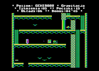 MicroMan (Atari 8-bit) screenshot: Glowing cube opens closed doors