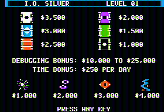 I.O. Silver (Apple II) screenshot: Point value screen