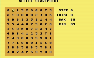 Way by Numbers (Commodore 16, Plus/4) screenshot: Select startpoint