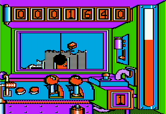 Fat City (Apple II) screenshot: Pelted with flying bricks