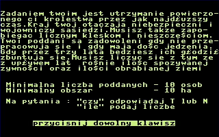 Gra decyzyjna: Królestwo (Commodore 16, Plus/4) screenshot: Info