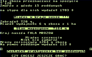 Gra decyzyjna: Królestwo (Commodore 16, Plus/4) screenshot: Year summary