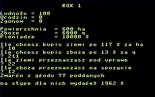 Gra decyzyjna: Królestwo (Commodore 16, Plus/4) screenshot: Performing actions