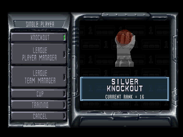 Speedball 2100 (PlayStation) screenshot: Single Player menu.