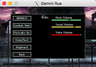 Gemini Rue (Macintosh) screenshot: Game options
