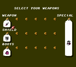 Fire Bam (NES) screenshot: Inventory screen