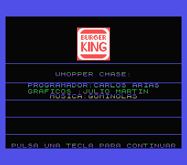 Whopper Chase (MSX) screenshot: Title screen and credits