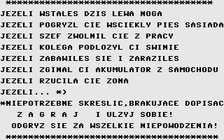 Gra sadystyczna: Lej (Commodore 16, Plus/4) screenshot: Info