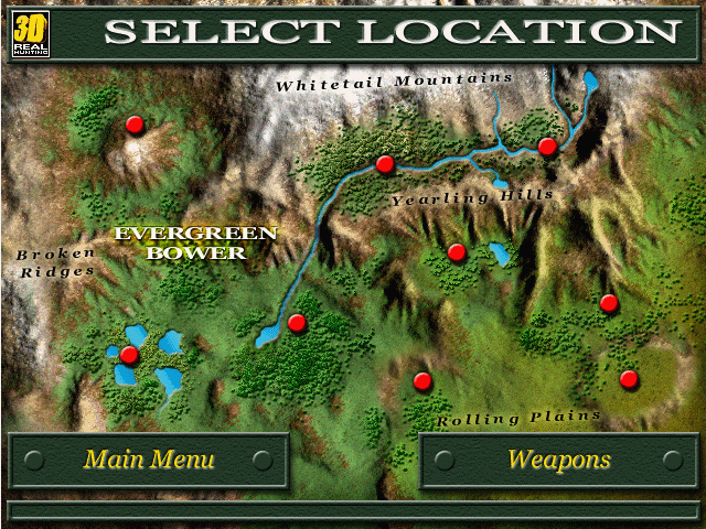 On the Trail of the Whitetail (Windows) screenshot: Choosing the location to hunt at