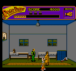 Who Framed Roger Rabbit (NES) screenshot: A ha! This man was hording a flashlight. Mine now, Police Business!