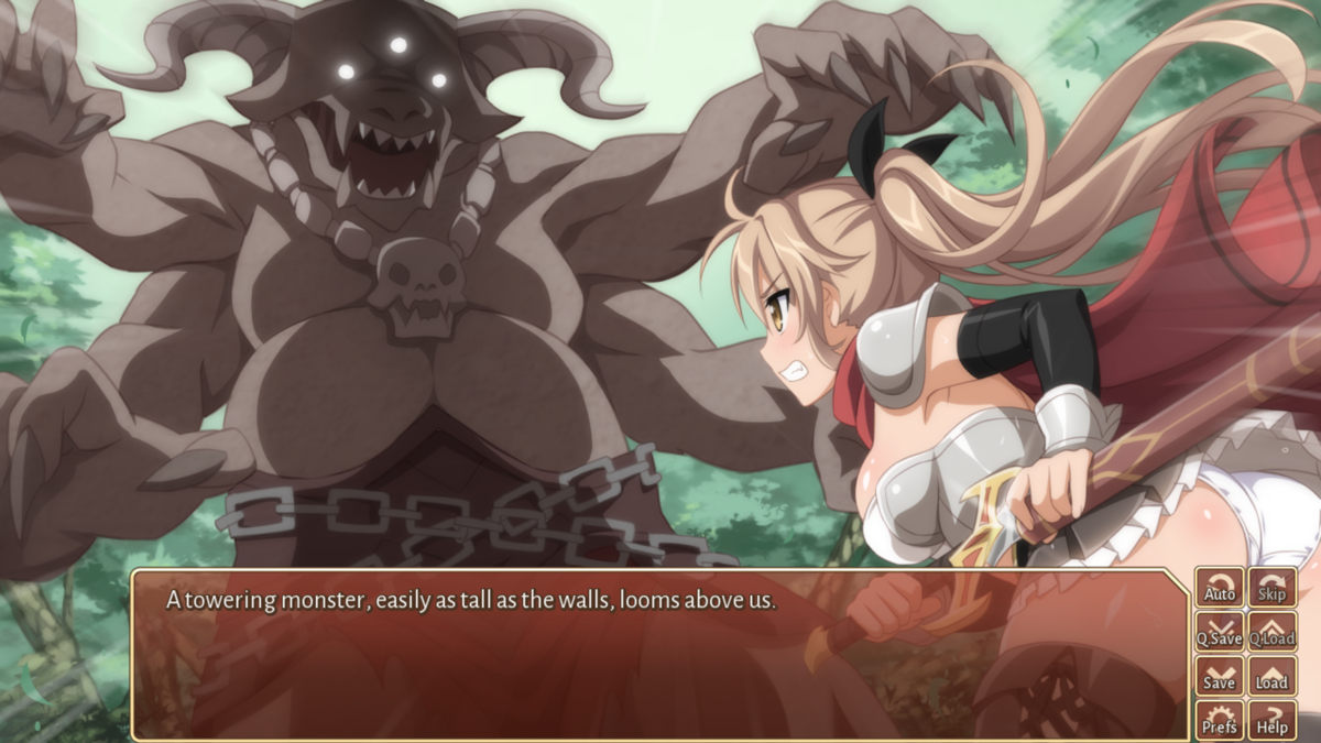 Sakura Fantasy (Windows) screenshot: A monster attacks the village the next day