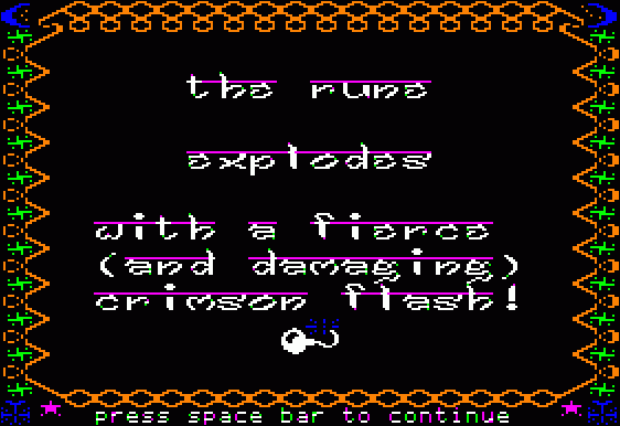 Ali Baba and the Forty Thieves (Apple II) screenshot: Runes pop up full screen text throughout the game