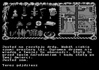 Inny Świat (Atari 8-bit) screenshot: At the fork in the road
