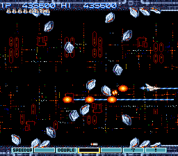 Gradius III (SNES) screenshot: ... I sincerely hope this is the part where the lair is collapsing