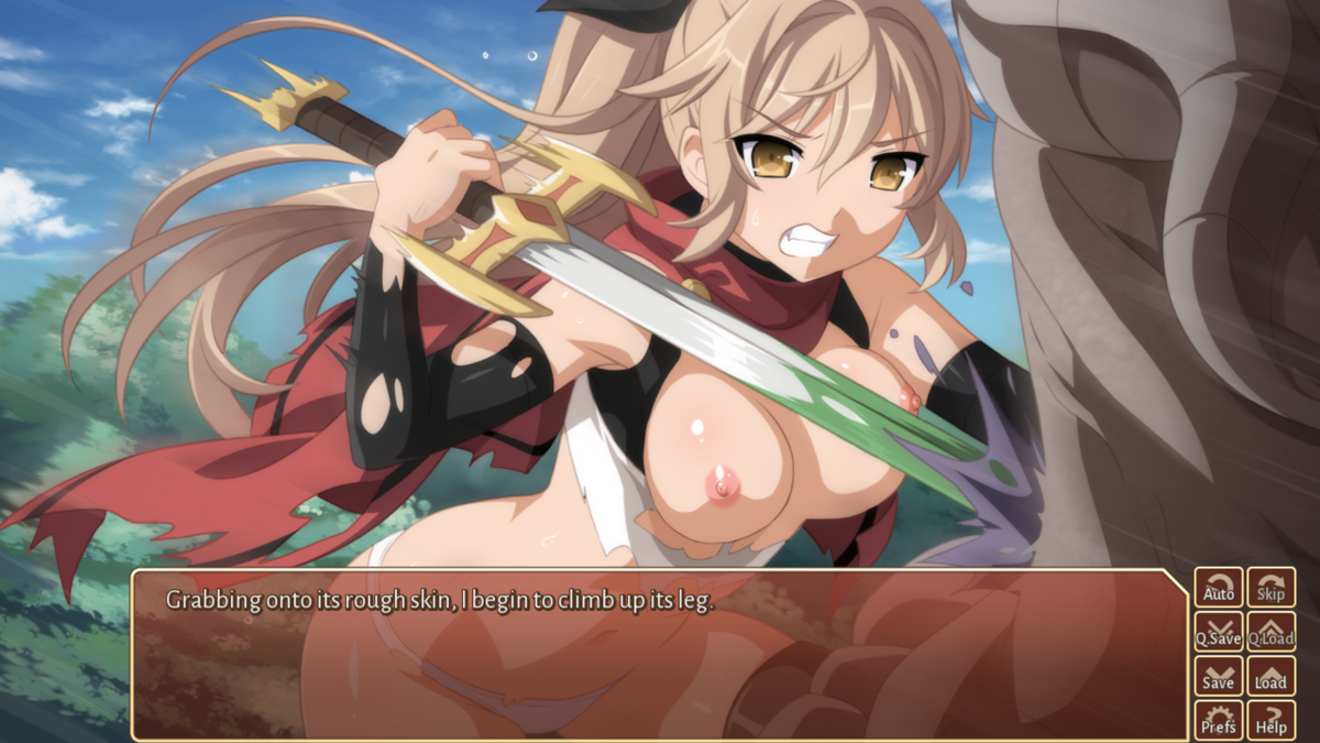 Sakura Fantasy (Windows) screenshot: But Raelin fights back, trying to kill the monster (adult patch)