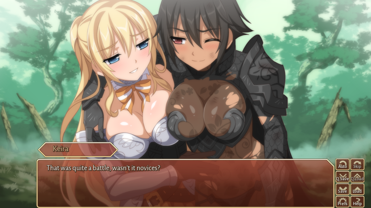 Sakura Fantasy (Windows) screenshot: Gwynne and Keira getting up after the battle